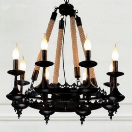Suspension rustique à 8 lumières