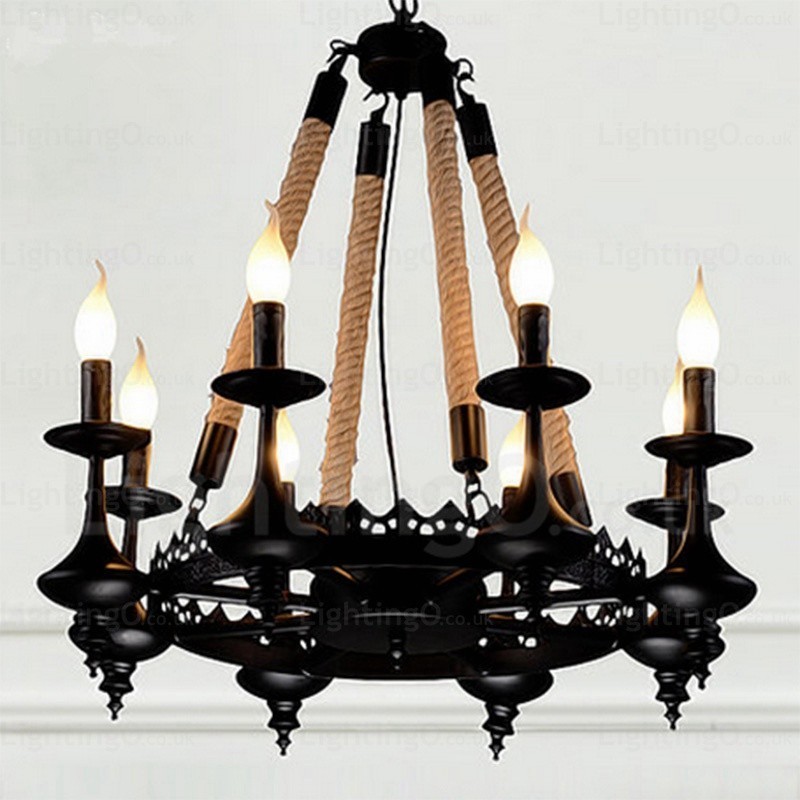 Suspension rustique à 8 lumières