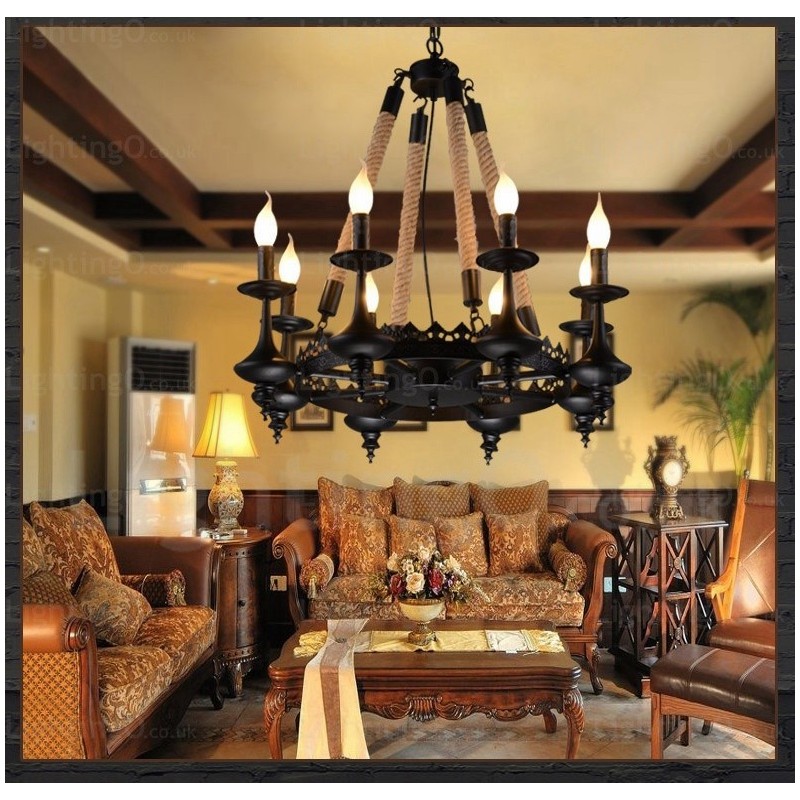 Suspension rustique à 8 lumières