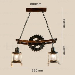 Suspension rustique vintage rétro à 2 lumières avec abat-jour en verre