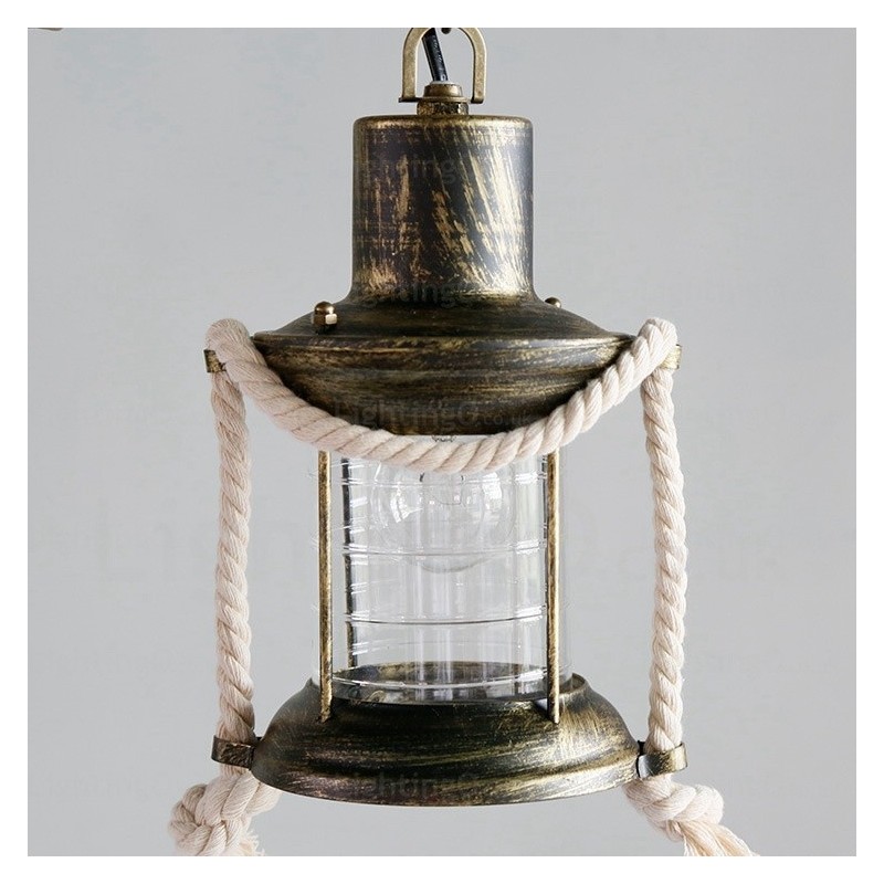 Suspension rustique vintage rétro à 2 lumières avec abat-jour en verre