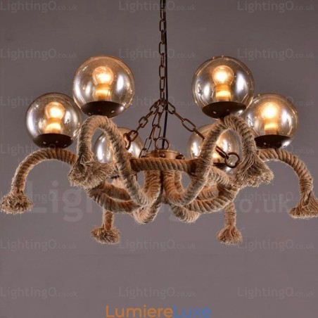Suspension rétro vintage à 6 lampes avec abat-jour en verre Suspension rétro vintage à 6 lampes avec abat-jour en verre