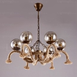 Suspension rétro vintage à 6 lampes avec abat-jour en verre