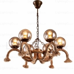 Suspension rétro vintage à 6 lampes avec abat-jour en verre