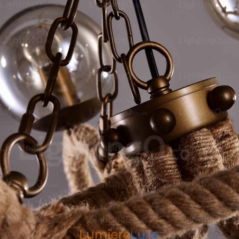 Suspension rétro vintage à 6 lampes avec abat-jour en verre