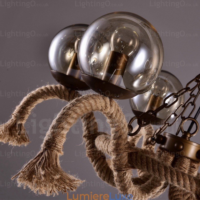 Suspension rétro vintage à 6 lampes avec abat-jour en verre