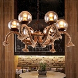 Suspension rétro vintage à 6 lampes avec abat-jour en verre