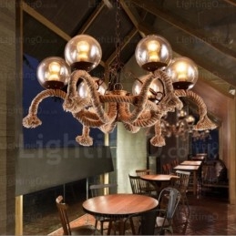 Suspension rétro vintage à 6 lampes avec abat-jour en verre