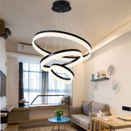 Suspension moderne et contemporaine à 3 anneaux avec abat-jour en acrylique et technologie Wi-Fi intelligente et intensité variable