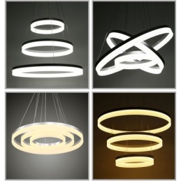Suspension moderne et contemporaine à 3 anneaux avec abat-jour en acrylique et technologie Wi-Fi intelligente et intensité variable