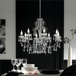 Lustre traditionnel classique en cristal et métal chromé