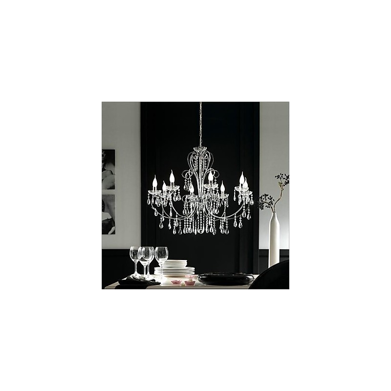 Lustre traditionnel classique en cristal et métal chromé