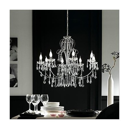 Lustre traditionnel classique en cristal et métal chromé Lustre traditionnel classique en cristal et métal chromé