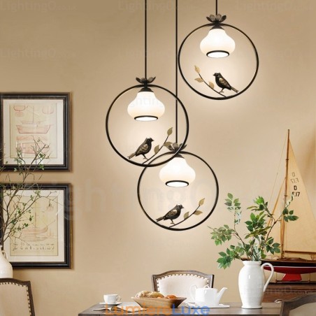 Suspension rustique à 1 lumière avec abat-jour en verre