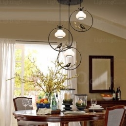 Suspension rustique à 1 lumière avec abat-jour en verre