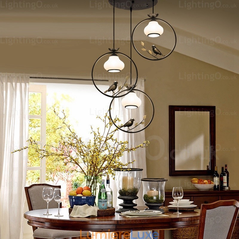 Suspension rustique à 1 lumière avec abat-jour en verre