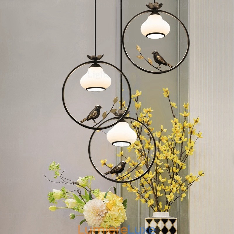 Suspension rustique à 1 lumière avec abat-jour en verre
