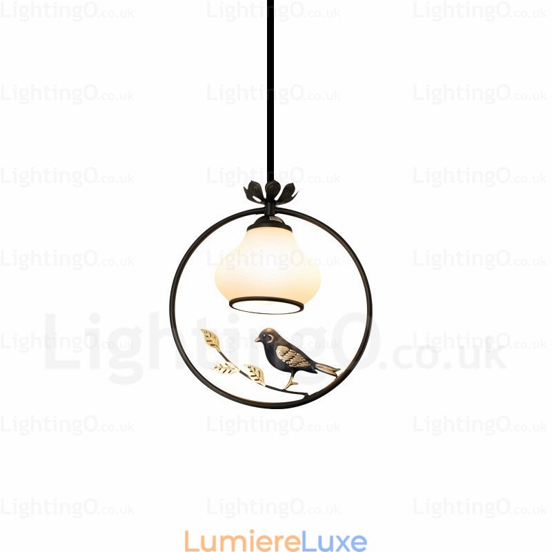 Suspension rustique à 1 lumière avec abat-jour en verre