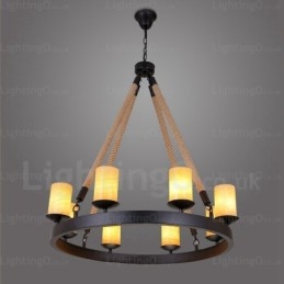 Suspension rétro vintage à 8 lampes avec abat-jour en marbre