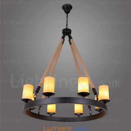 Suspension rétro vintage à 8 lampes avec abat-jour en marbre Suspension rétro vintage à 8 lampes avec abat-jour en marbre