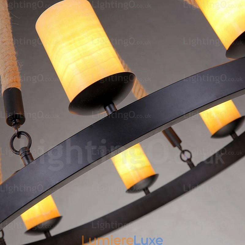 Suspension rétro vintage à 8 lampes avec abat-jour en marbre
