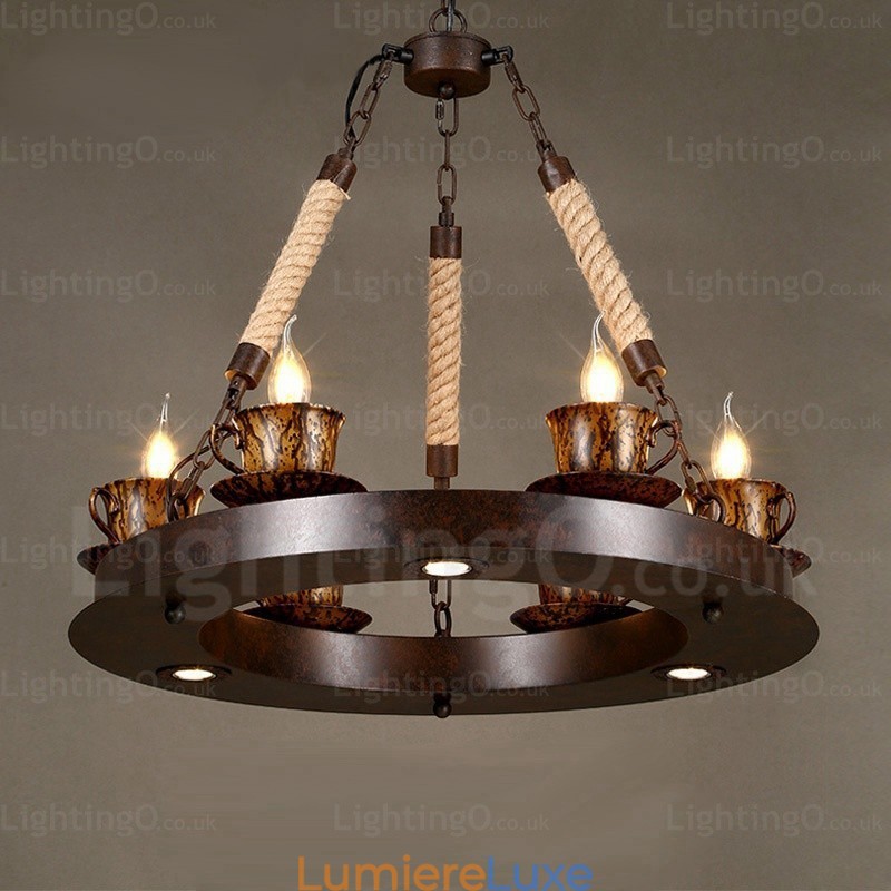 Suspension rustique à 9 lumières