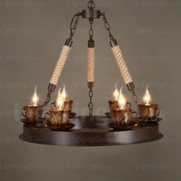 Suspension rustique à 9 lumières