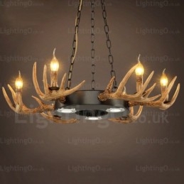 Lustre suspendu vintage rétro rustique à 9 lumières en bois de cerf
