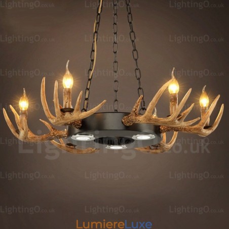 Lustre suspendu vintage rétro rustique à 9 lumières en bois de cerf Lustre suspendu vintage rétro rustique à 9 lumières en bois de cerf