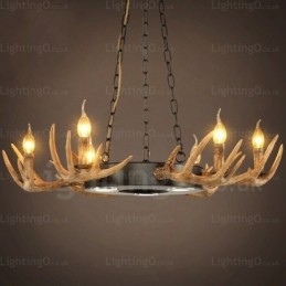 Lustre suspendu vintage rétro rustique à 9 lumières en bois de cerf