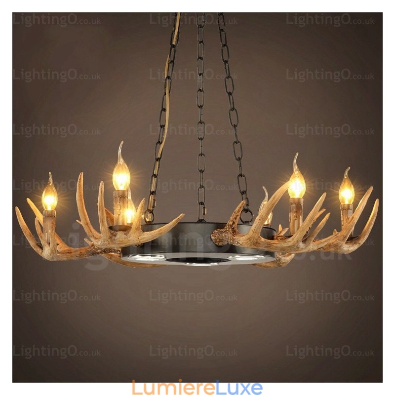 Lustre suspendu vintage rétro rustique à 9 lumières en bois de cerf