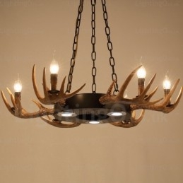 Lustre suspendu vintage rétro rustique à 9 lumières en bois de cerf