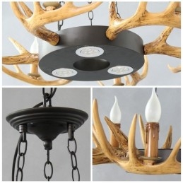 Lustre suspendu vintage rétro rustique à 9 lumières en bois de cerf