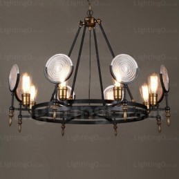 Suspension rétro vintage à 6 lampes avec abat-jour en verre