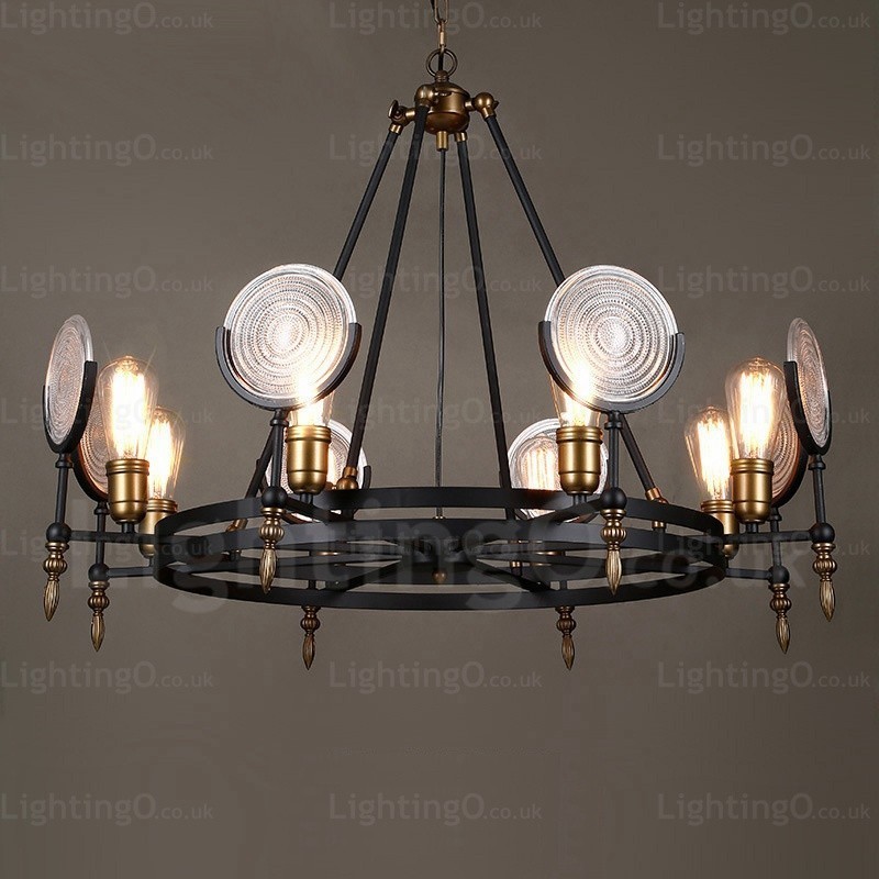 Suspension rétro vintage à 6 lampes avec abat-jour en verre