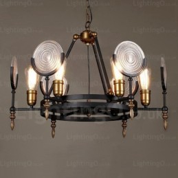 Suspension rétro vintage à 6 lampes avec abat-jour en verre