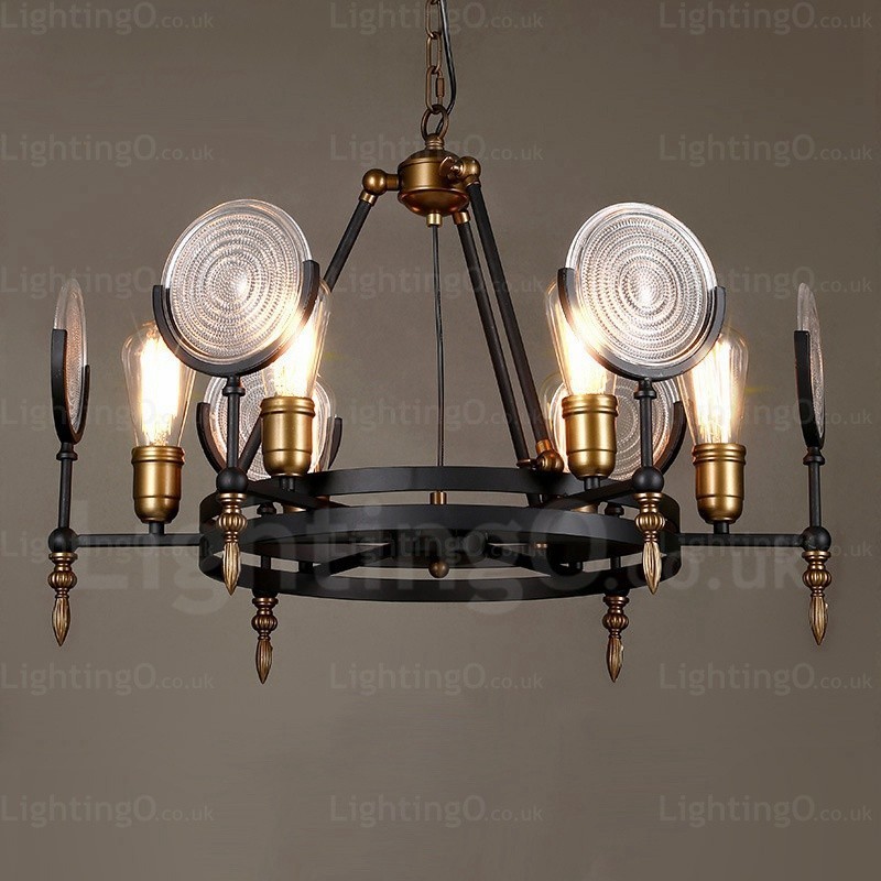 Suspension rétro vintage à 6 lampes avec abat-jour en verre