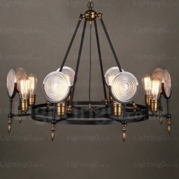 Suspension rétro vintage à 6 lampes avec abat-jour en verre