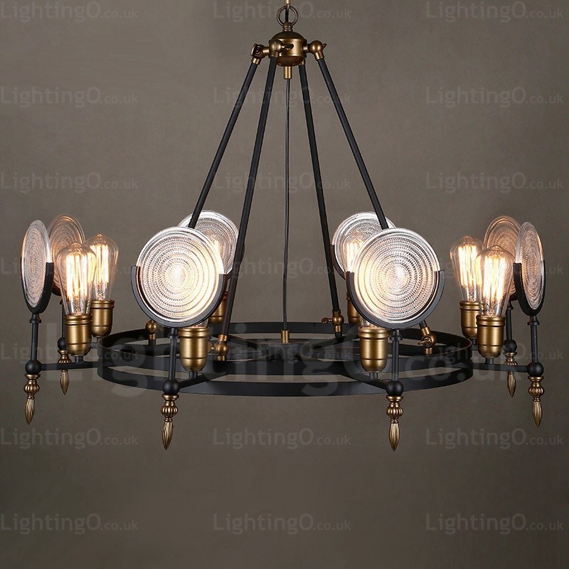 Suspension rétro vintage à 6 lampes avec abat-jour en verre