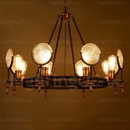 Suspension rétro vintage à 6 lampes avec abat-jour en verre