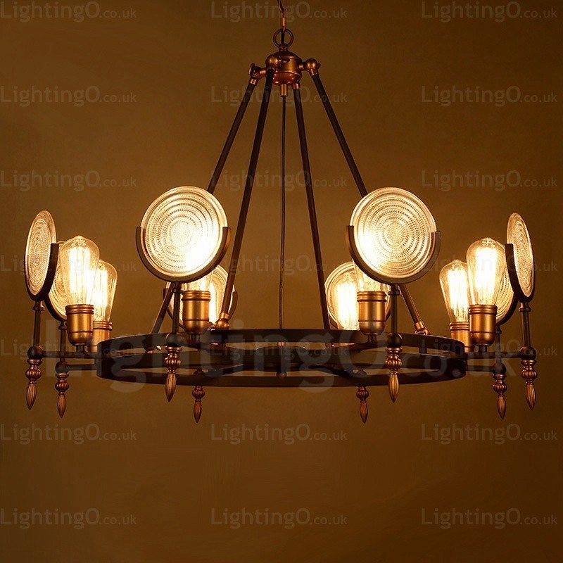 Suspension rétro vintage à 6 lampes avec abat-jour en verre