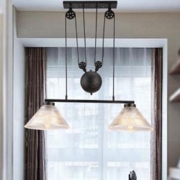 Suspension contemporaine moderne à 2 lumières avec abat-jour en verre