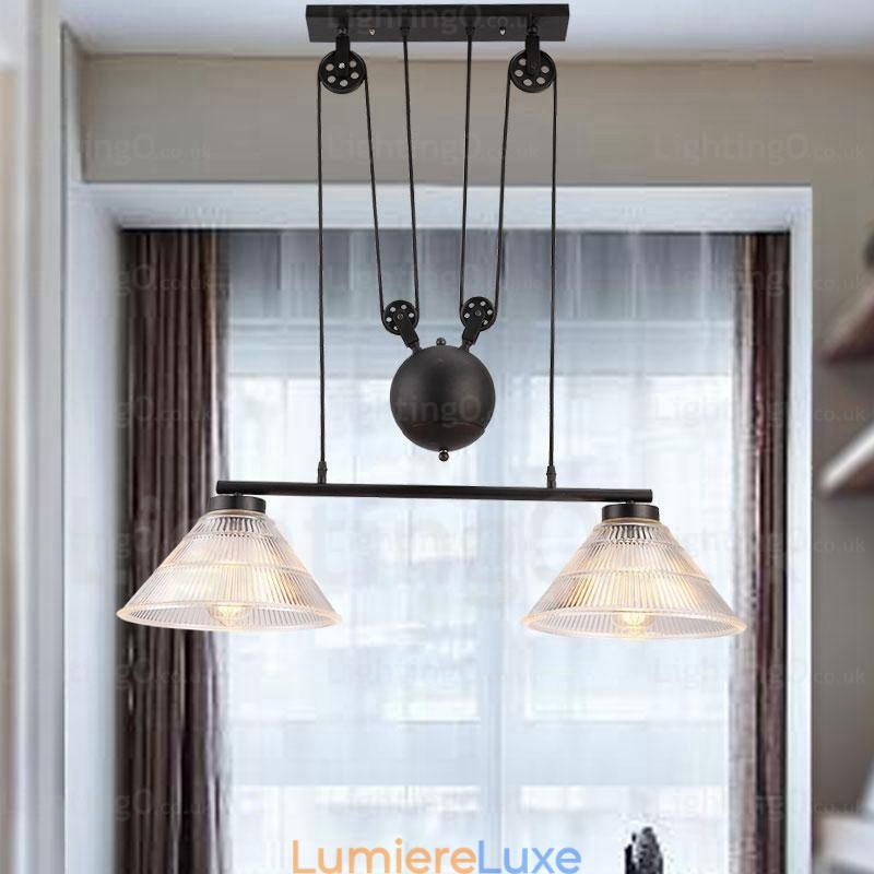 Suspension contemporaine moderne à 2 lumières avec abat-jour en verre