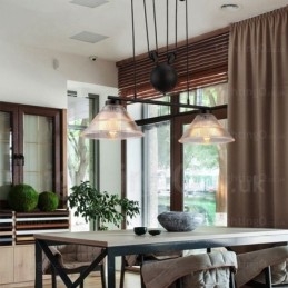 Suspension contemporaine moderne à 2 lumières avec abat-jour en verre