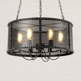 Suspension rétro vintage à 6 lampes avec abat-jour en acier inoxydable