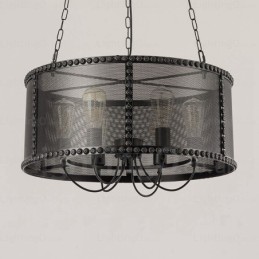Suspension rétro vintage à 6 lampes avec abat-jour en acier inoxydable