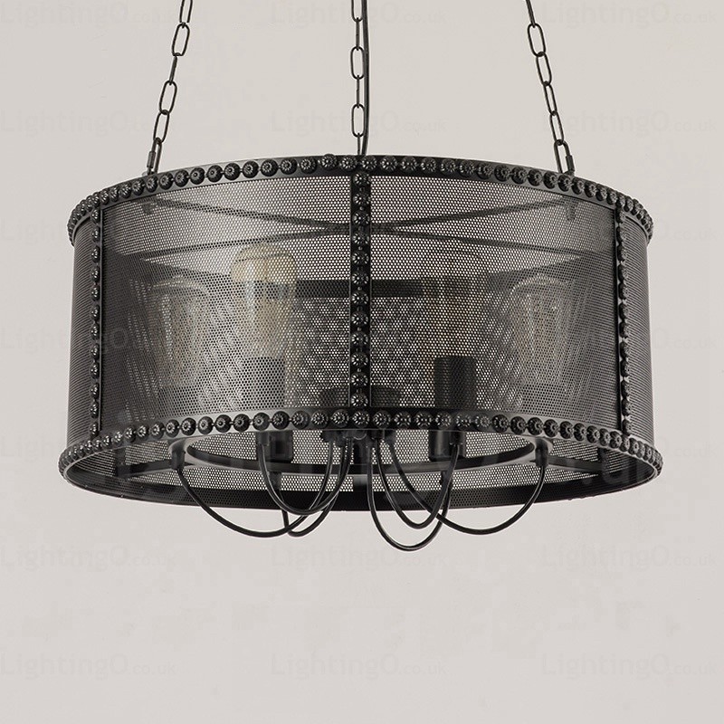 Suspension rétro vintage à 6 lampes avec abat-jour en acier inoxydable