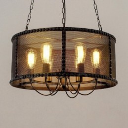 Suspension rétro vintage à 6 lampes avec abat-jour en acier inoxydable
