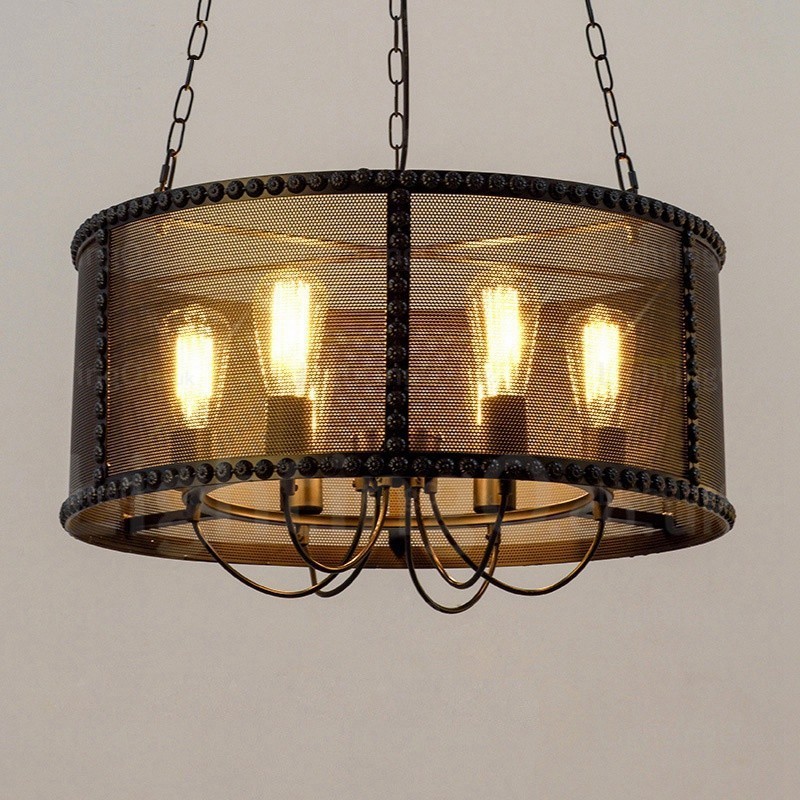 Suspension rétro vintage à 6 lampes avec abat-jour en acier inoxydable