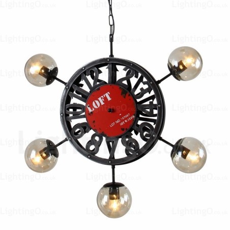 Suspension rétro vintage à 5 lumières avec abat-jour en verre